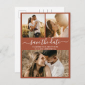 Boho Terracotta Photo Collage Save the Date Aankondigingskaart (Voorkant / Achterkant)