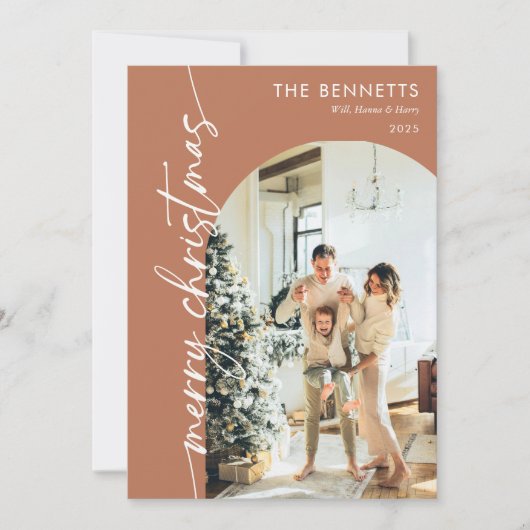 Boho Terracotta Photo Merry Christmas Card Feestdagenkaart (Voorkant)