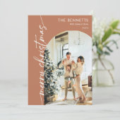 Boho Terracotta Photo Merry Christmas Card Feestdagenkaart (Staand voorkant)