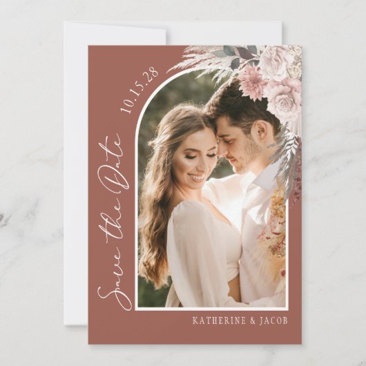 Boho Terracotta Photo Wedding Save The Date (Voorkant)
