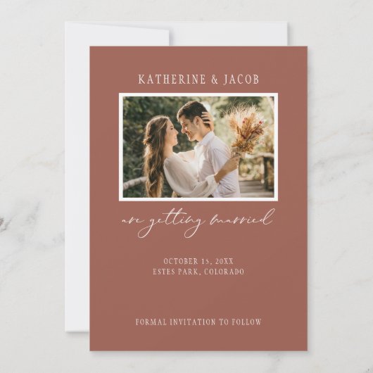 Boho Terracotta Photo Wedding Save The Date (Achterkant)