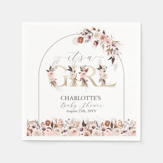 Boho Terracotta Pink Floral Girl Baby shower Servet (Voorkant)
