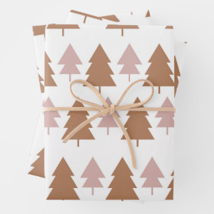 Boho Terracotta Pink White KerstTrees Holiday Inpakpapier Vel