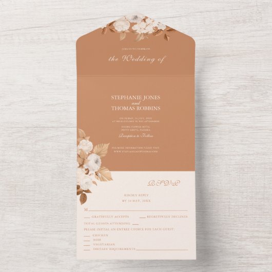 Boho Terracotta Pioenen Alles in één bruiloft Uitn All In One Uitnodiging (Binnen)