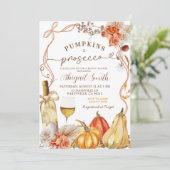 Boho Terracotta Pompoenen en Prosecco Bruidsfeest Kaart (Staand voorkant)