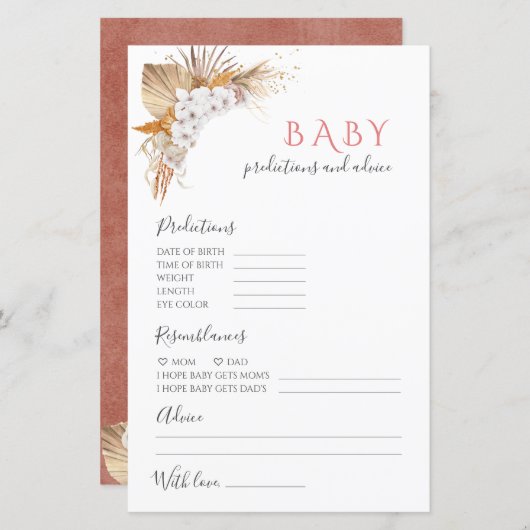 Boho Terracotta Predications & Advice Baby shower (Voorkant / Achterkant)