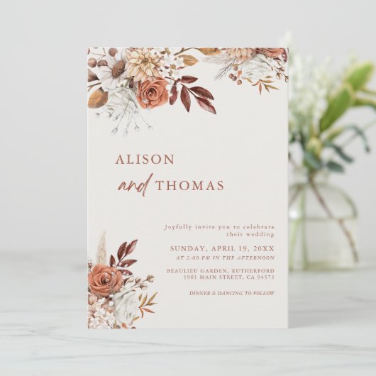 Boho Terracotta QR Code 2 in 1 Weddenschap Kaart (Staand voorkant)