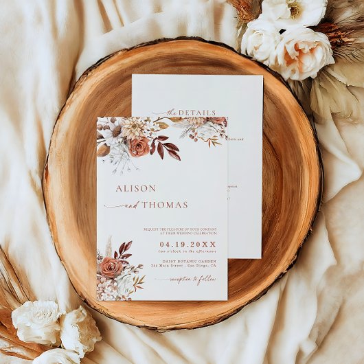 Boho Terracotta QR Code 2 in 1 Weddenschap Kaart