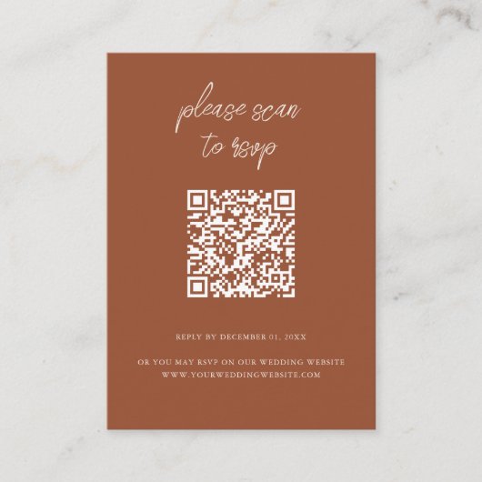 Boho Terracotta QR Code Foto Huwelijk RSVP Informatiekaartje (Voorkant)