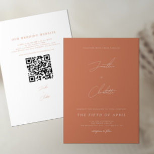 Boho Terracotta QR Code Wedding Invitation Kaart