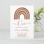 Boho Terracotta Rainbow 1st Birthday Uitnodiging (Staand voorkant)