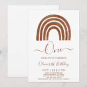 Boho Terracotta Rainbow 1st Birthday Uitnodiging (Voorkant / Achterkant)