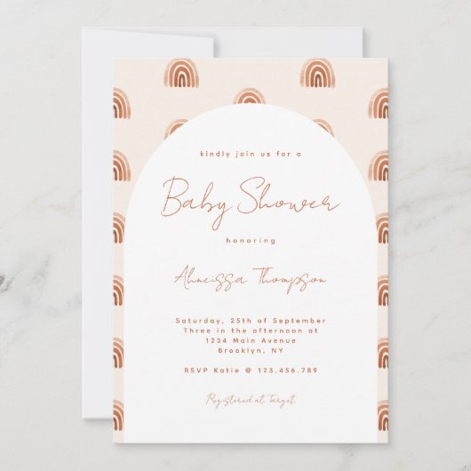 Boho Terracotta Rainbow Arch Baby shower Script Kaart (Voorkant)
