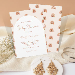 Boho Terracotta Rainbow Arch Baby shower Script Kaart