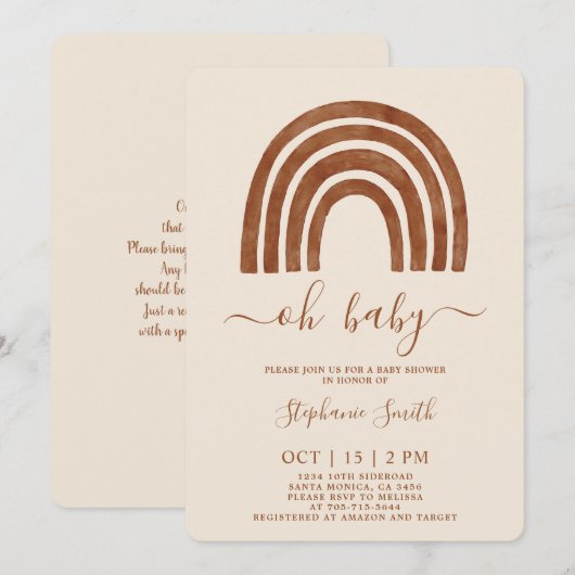 Boho Terracotta Rainbow Baby shower Kaart (Voorkant / Achterkant)