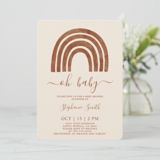 Boho Terracotta Rainbow Baby shower Kaart (Staand voorkant)