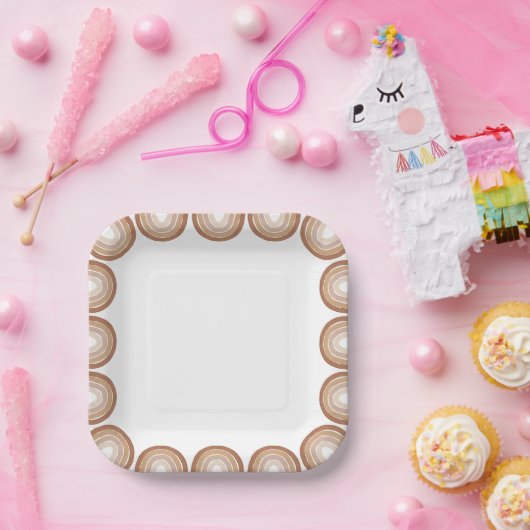 Boho Terracotta Rainbow Baby shower Papieren Bordje (Feest)