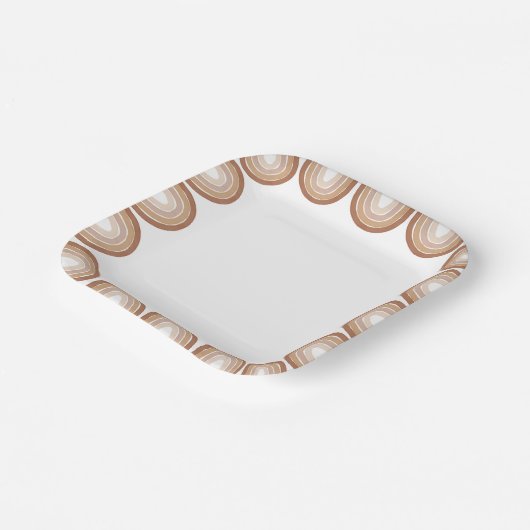 Boho Terracotta Rainbow Baby shower Papieren Bordje (Gebogen)
