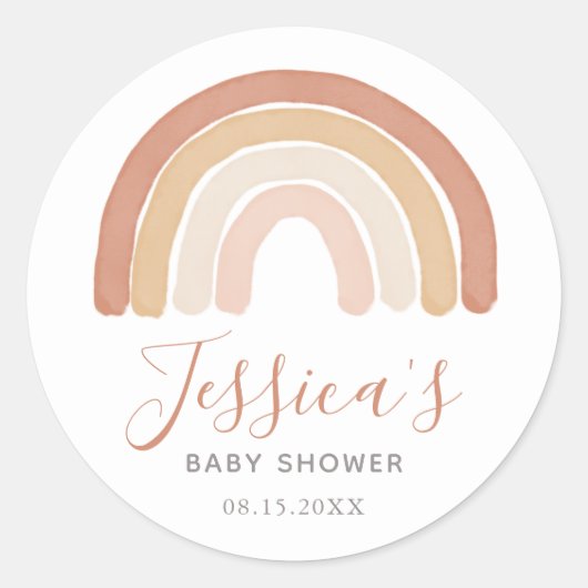 Boho Terracotta Rainbow Baby shower Ronde Sticker (Voorkant)