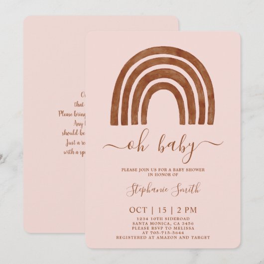 Boho Terracotta Rainbow Baby shower Uitnodiging (Voorkant / Achterkant)