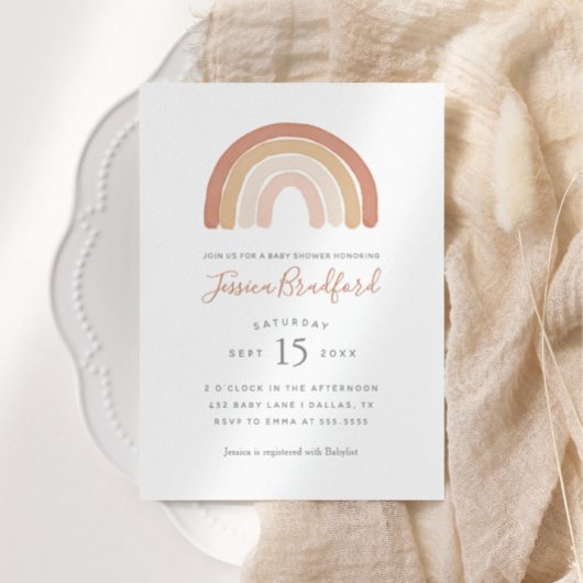 Boho Terracotta Rainbow Baby shower Uitnodiging