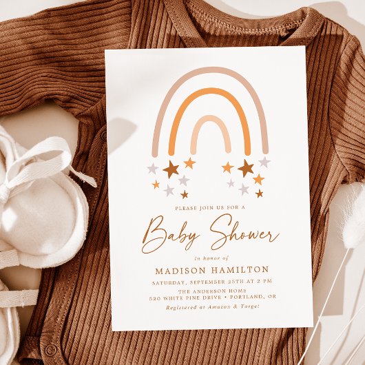 Boho Terracotta Rainbow en Stars Baby shower Kaart