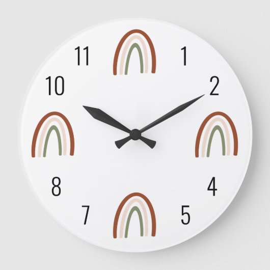 Boho Terracotta Rainbow Kinder Wall Clock Grote Klok (Voorkant)