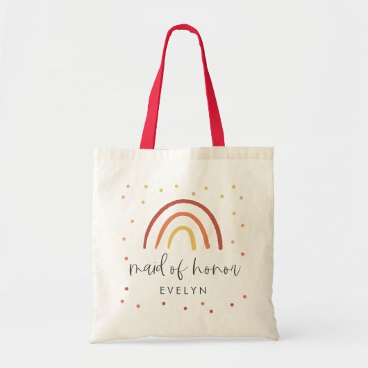 Boho Terracotta Rainbow Lettered Maid of Honor Tote Bag (Voorkant)