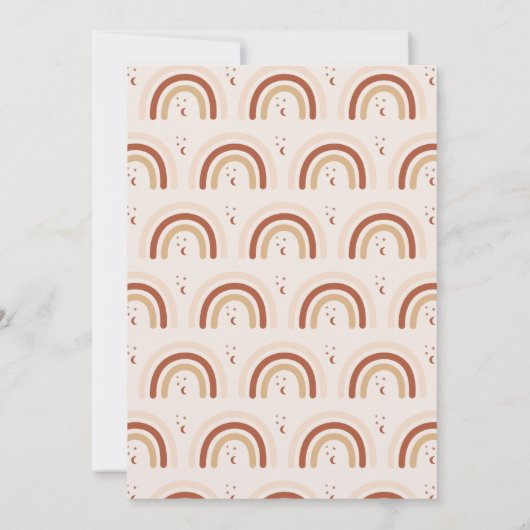 Boho Terracotta Rainbow Moon Pattern Baby shower Kaart (Achterkant)