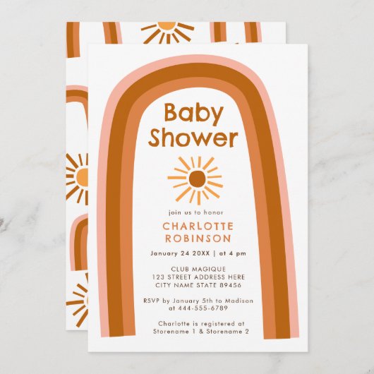 Boho Terracotta Rainbow Sun Baby shower Kaart (Voorkant / Achterkant)