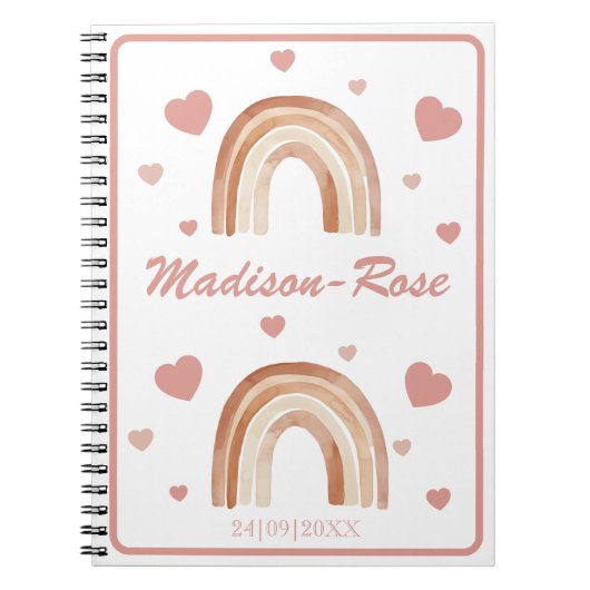 Boho Terracotta Regenboog Harten Naam Notitieboek (Voorkant)