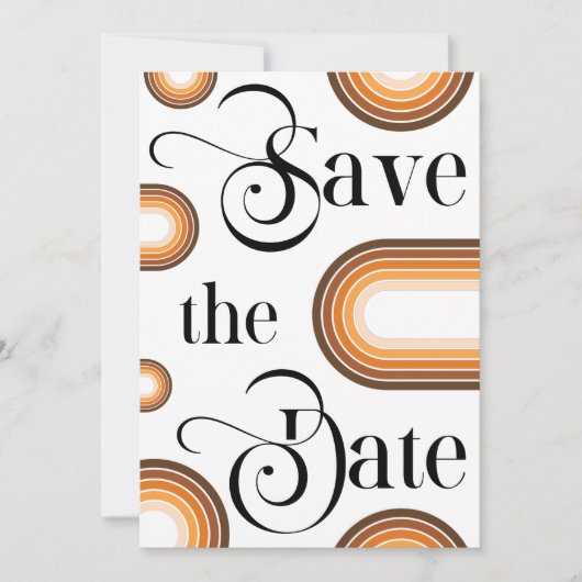 Boho Terracotta Regenboog Retro Script Foto Bruilo Save The Date (Voorkant)