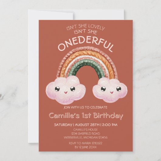 Boho Terracotta Regenboogwolken 1e verjaardag Kaart (Voorkant)