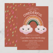 Boho Terracotta Regenboogwolken 1e verjaardag Kaart (Voorkant / Achterkant)