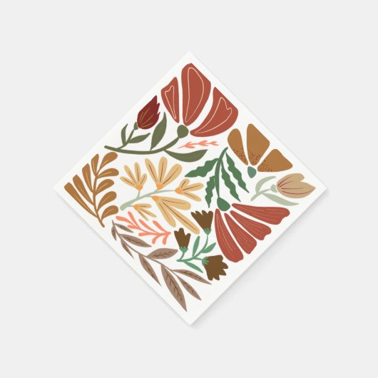 Boho Terracotta Retro Abstracte Bloemenbruiloft Servet (Hoek)