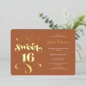 Boho terracotta retro script foto Sweet 16 Folie Uitnodiging (Staand Voorkant)