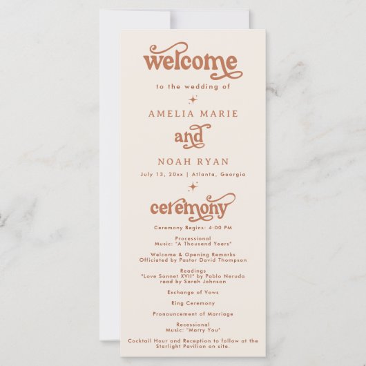 Boho Terracotta Retro Trouwprogramma (Voorkant)