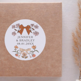 Boho Terracotta Ribbons Floral Wedding Favoriet Ronde Sticker
