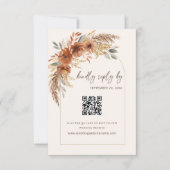 Boho Terracotta Roest Bruilofts Bloemencode QR-cod RSVP Kaartje (Voorkant)