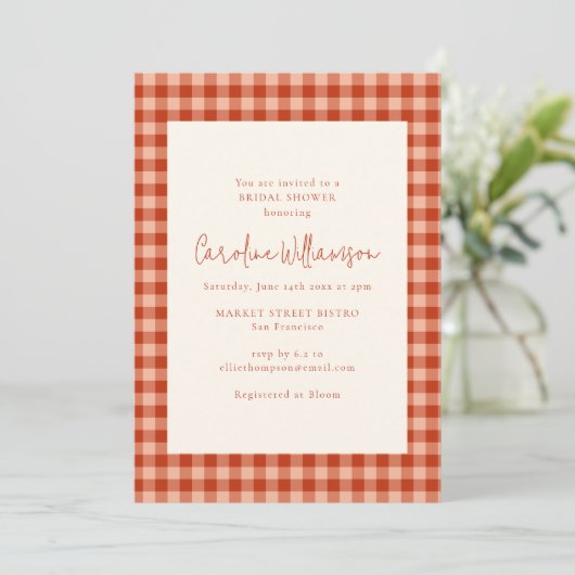 Boho Terracotta Roest Gingham Schotse Bruiloft Bor Kaart (Staand voorkant)