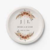 Boho Terracotta Roest Herfst Bloemen Huwelijk Papieren Bordje (Voorkant)