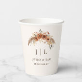 Boho Terracotta Roest Kleur Herfst Bloemige Bruilo Papieren Bekers (Achterkant)