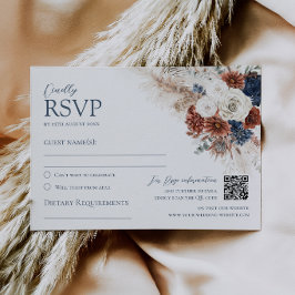 Boho Terracotta Roest Navy Bloem Bruiloft RSVP Kaa Kaartje