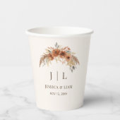 Boho Terracotta Roestige Herfst Bloemige Bruiloft Papieren Bekers (Voorkant)