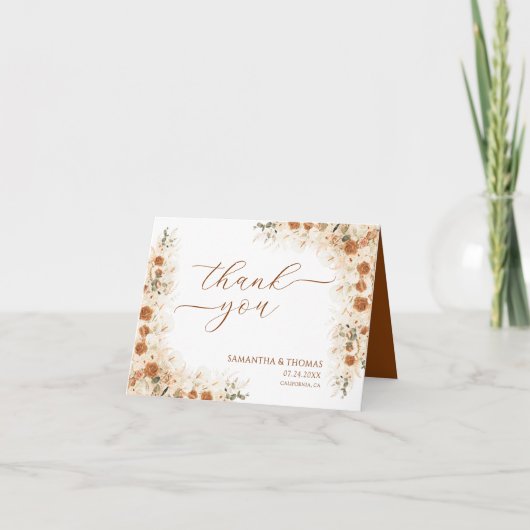 Boho Terracotta Roos Calla Lily Wedding Bedankt (Voorkant)