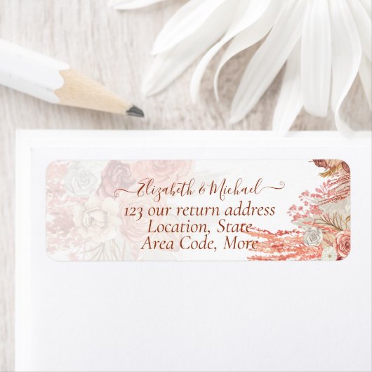 Boho Terracotta Roos Pampas Gras Bloem Bruiloft Etiket (Insitu)