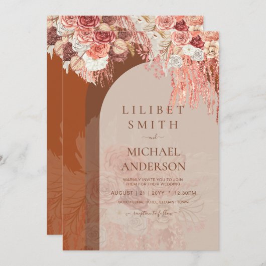 Boho Terracotta Roos Pampas Grass Floral Wedding (Voorkant / Achterkant)