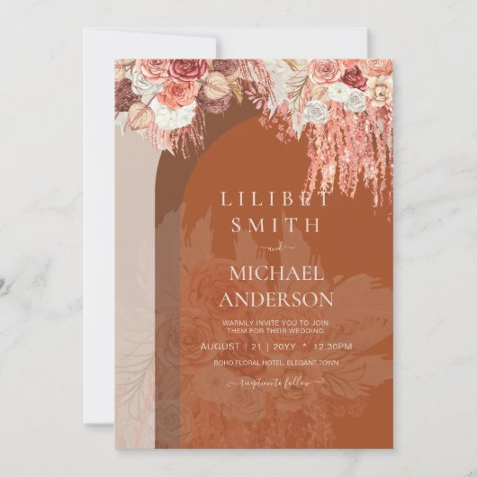 Boho Terracotta Roos Pampas Grass Floral Wedding (Voorkant)