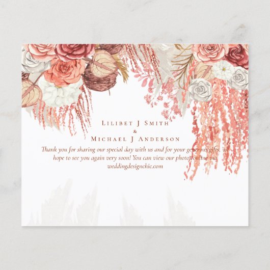 Boho Terracotta Roos Pampas Grass Floral Wedding (Achterkant)