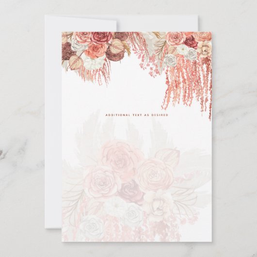 Boho Terracotta Roos Pampas Grass Floral Wedding Kaart (Achterkant)